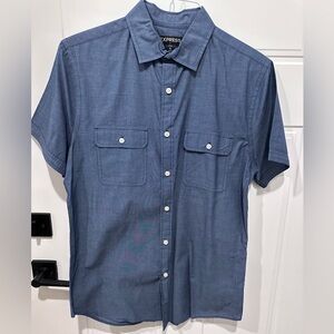 Express Men's Navy Button Down Short Sleeve Dress Shirt